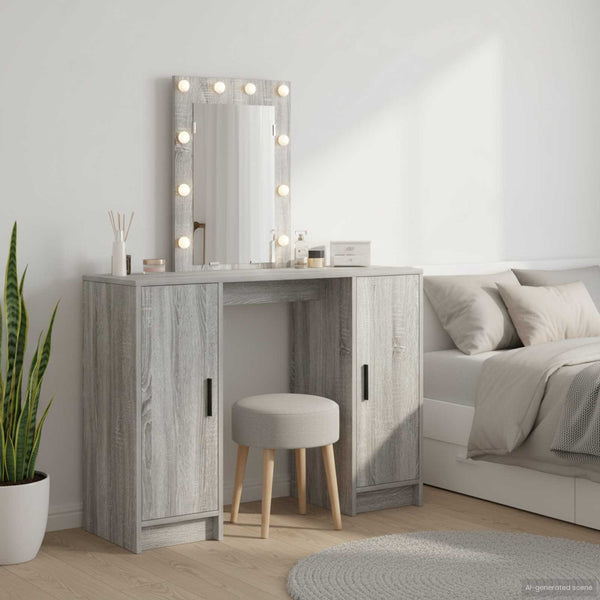 Schminktisch Grau mit Spiegel und LED