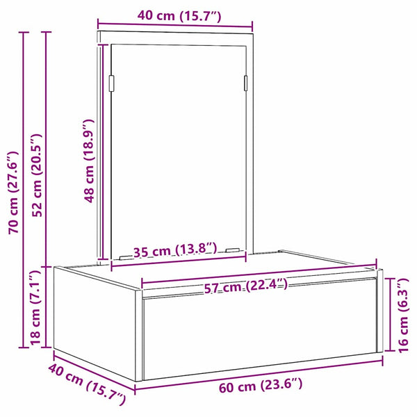 Schminktisch Weiß mit Schubladen 60x40x70 cm