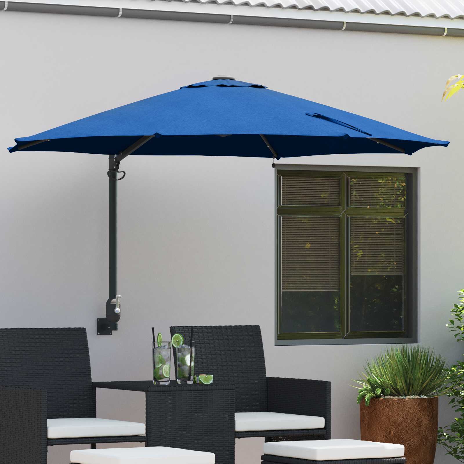 Azurblauer Garten-Sonnenschirm mit LED