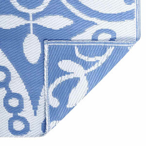 Outdoor Teppich Floral Babyblau Weiß 400x300cm