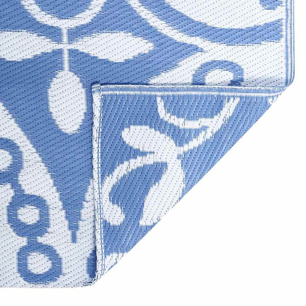 Outdoor Teppich Floral Babyblau Weiß 400x300cm
