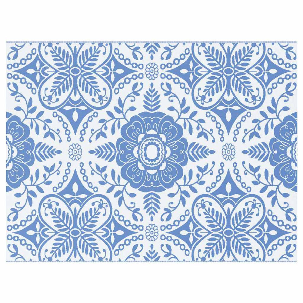 Outdoor Teppich Floral Babyblau Weiß 400x300cm