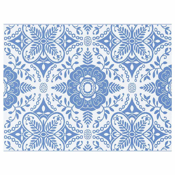 Outdoor Teppich Floral Babyblau Weiß 400x300cm