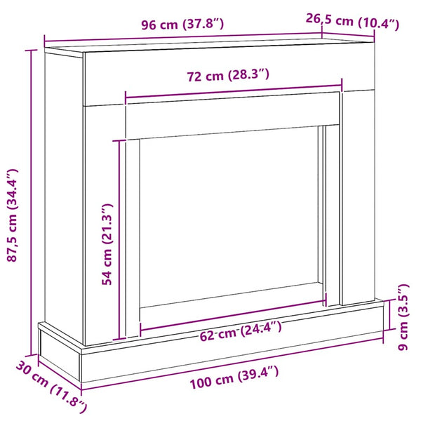 Kaminumrandung Schwarz Eiche 100cm
