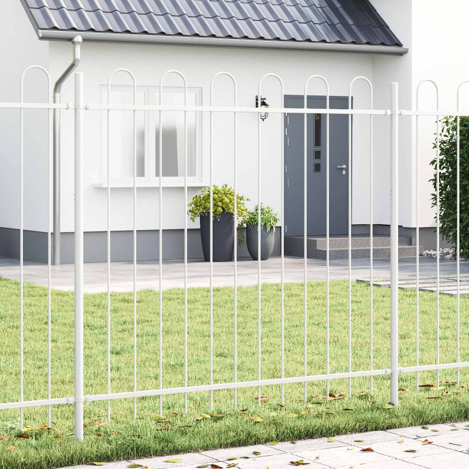Gartenzaun 4er-Set Grau Stahl 6,8x1,2m