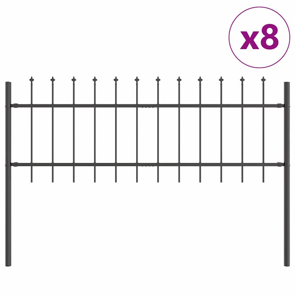 vidaXL Clôture de jardin 8 pcs Gris 13,6 x 0,6 m Acier poudré