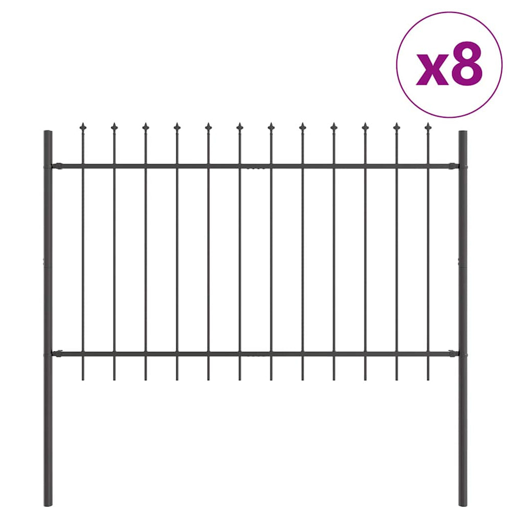 vidaXL Clôture de jardin 8 pcs Gris 13,6 x 0,8 m Acier enduit de poudre
