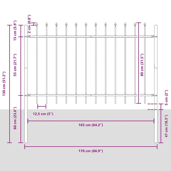 Gartenzaun 8-teilig Grau, 13,6 x 0,8 m