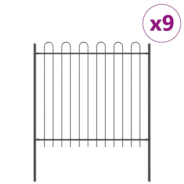 Gartenzaun 9er Set Grau 15,3x1,5m Stahl