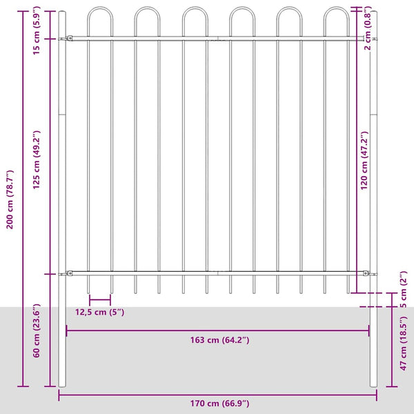 Gartenzaun 9er Set Grau 15,3x1,5m Stahl