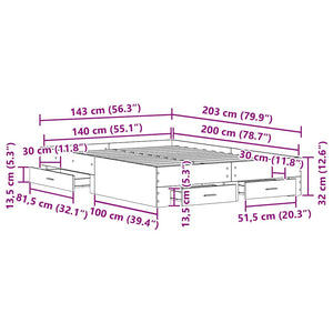 Bettrahmen mit Schubladen 140x200 Altholz