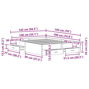 Bettrahmen Artisan-Eiche 140x190 cm