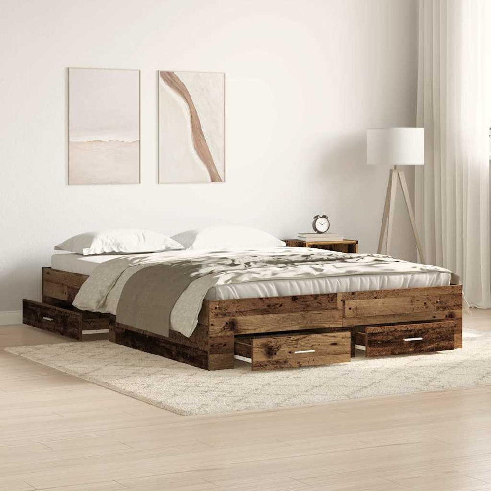 Bettrahmen Altholz 135x190 cm mit Schubladen