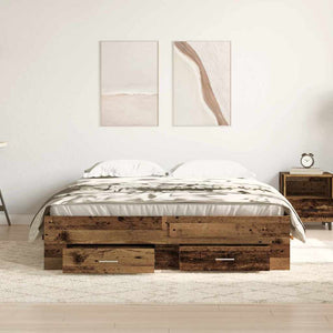 Bettrahmen Altholz 135x190 cm mit Schubladen