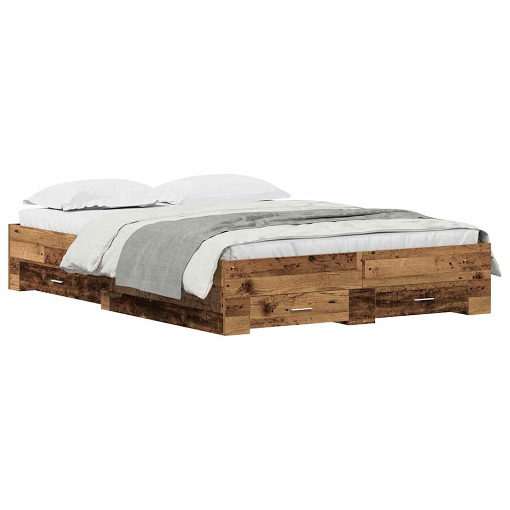 Bettrahmen Altholz 135x190 cm mit Schubladen