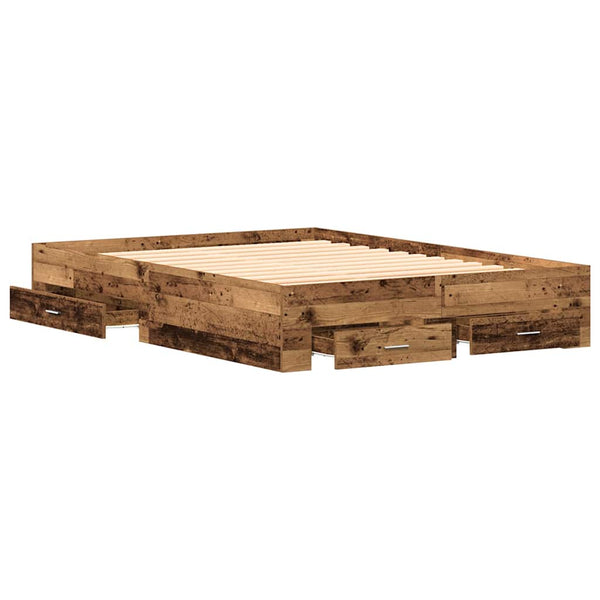 Bettrahmen Altholz 135x190 cm mit Schubladen