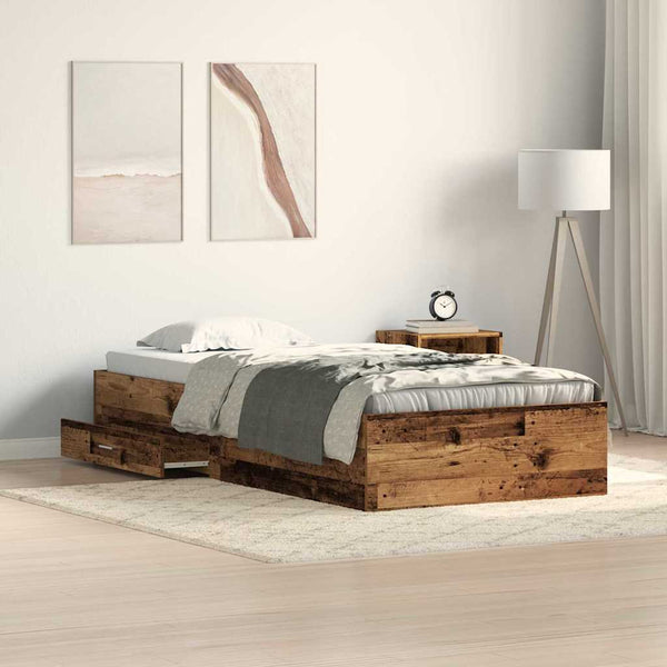Bettrahmen Altholz 100x200 cm mit Schubladen