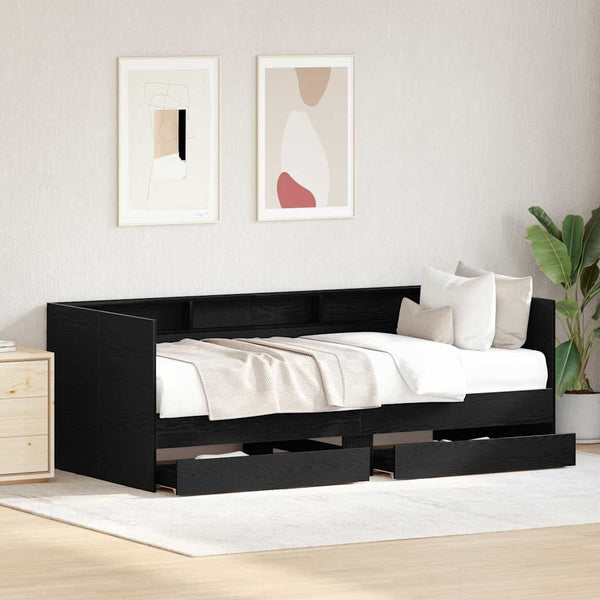Tagesbett 100x200 cm Schwarz Eichen-Optik