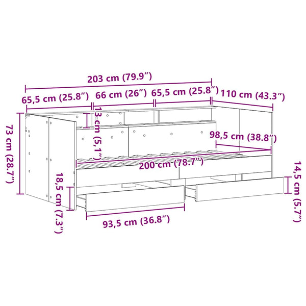 Tagesbett 100x200 cm Schwarz Eichen-Optik