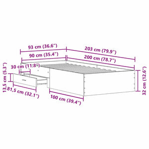 Bettrahmen Altholz 90x200 cm mit Schubladen