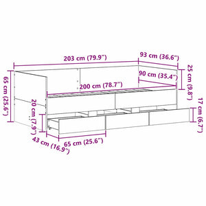 Tagesbett Altholz 90x200 cm mit Kopfteil