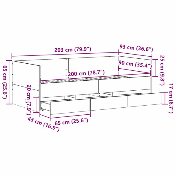 Tagesbett Altholz 90x200 cm mit Kopfteil