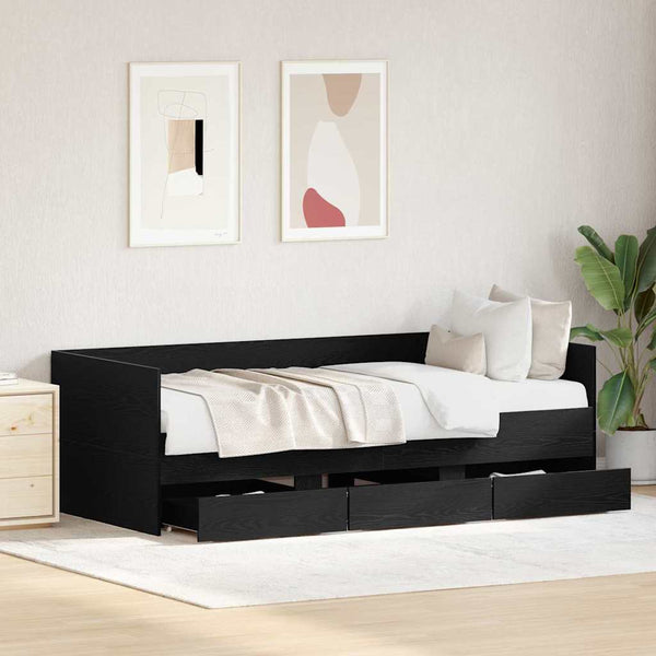 Tagesbett 90x190 cm Schwarz Eichenoptik