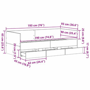 Tagesbett 90x190 cm Schwarz Eichenoptik