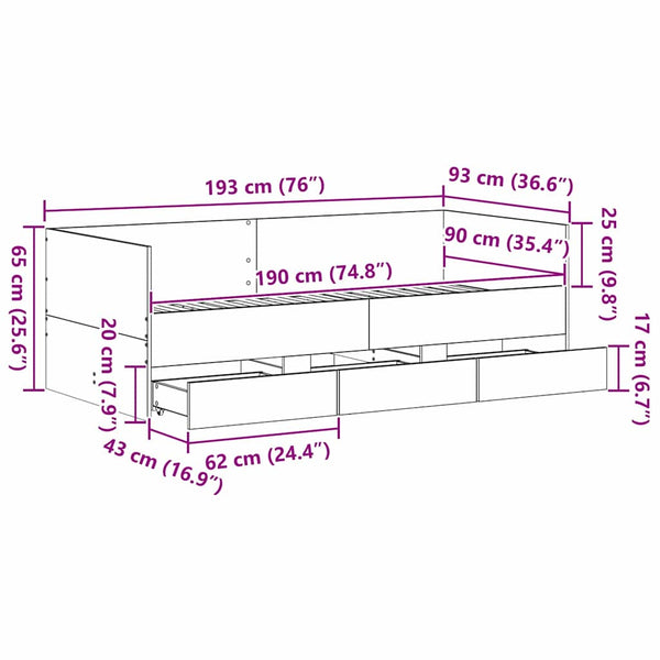 Tagesbett 90x190 cm Schwarz Eichenoptik