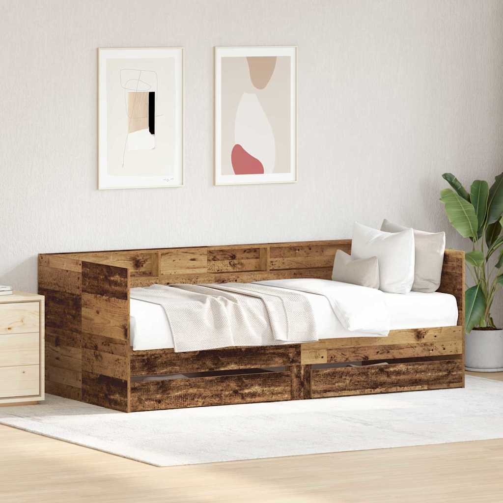 Tagesbett Altholz 75x190 cm mit Schubladen