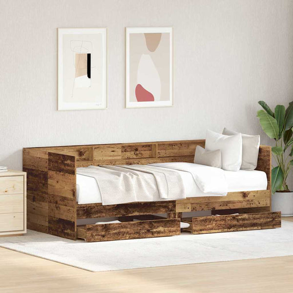 Tagesbett Altholz 75x190 cm mit Schubladen