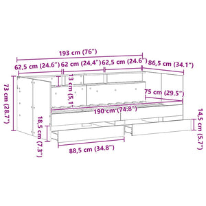 Tagesbett Altholz 75x190 cm mit Schubladen