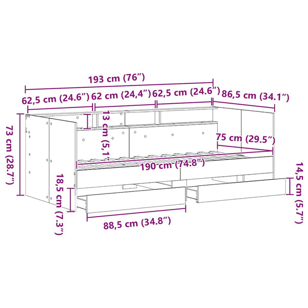 Tagesbett Artisan-Eiche 75x190 cm