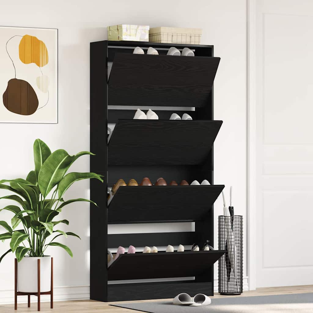 Schuhschrank mit Regal Schwarz Eiche
