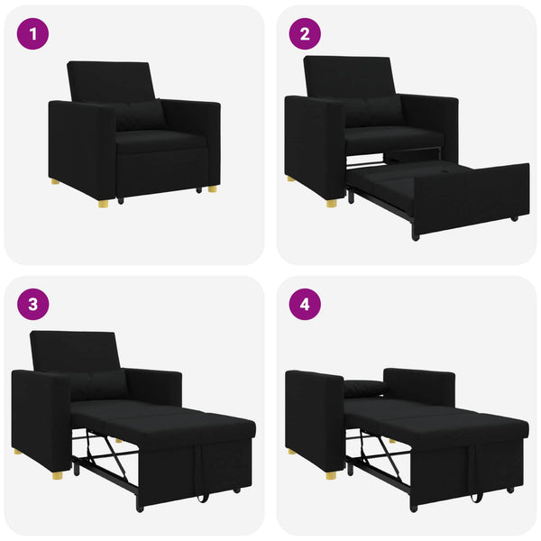 Ausziehbare Schlafcouch Schwarz Stoff 90x165 cm