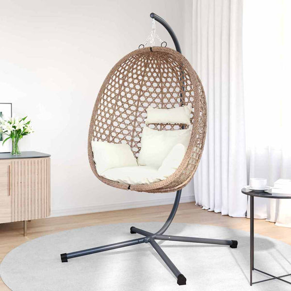 Hängender Ei-Stuhl Hellcreme Poly-Rattan