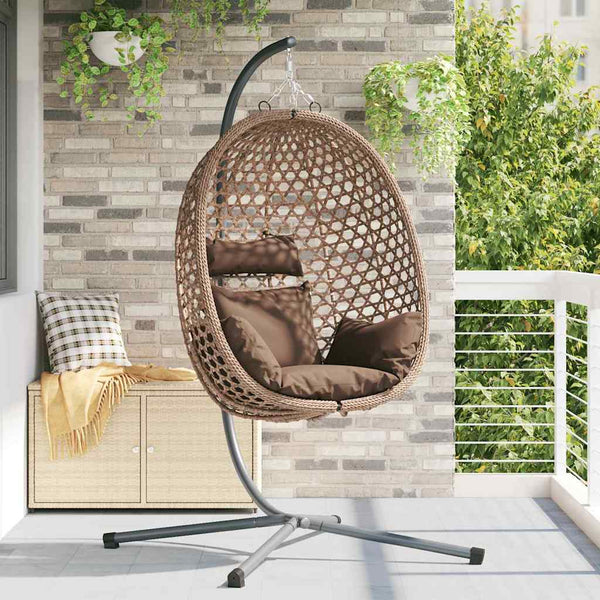 Hängender Ei-Stuhl Kaffeebraun Poly-Rattan