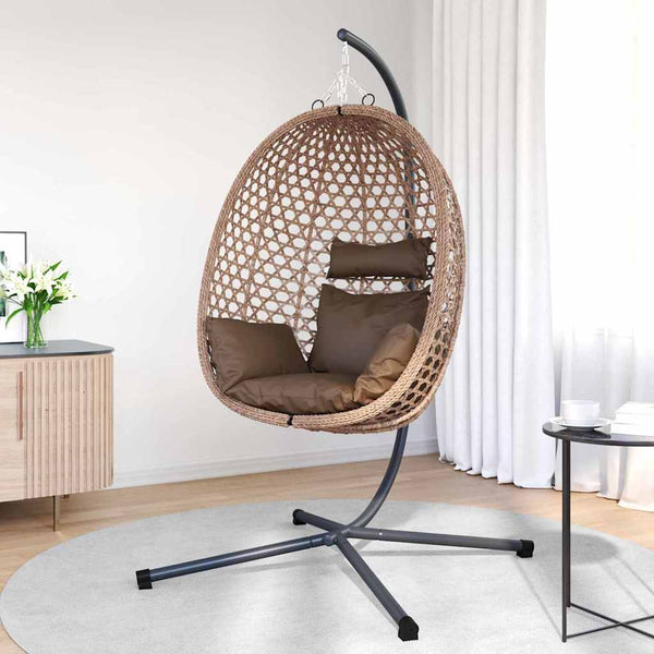 Hängender Ei-Stuhl Kaffeebraun Poly-Rattan