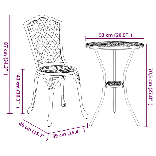 Bronze Aluminium Garten Bistro Set 3-teilig