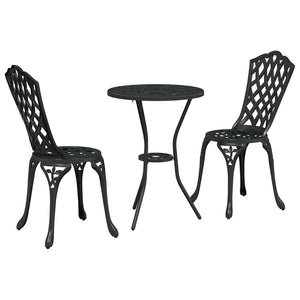 Schwarzes 3-teiliges Garten-Bistro-Set aus Aluminium