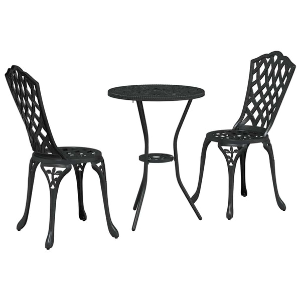 Schwarzes 3-teiliges Garten-Bistro-Set aus Aluminium