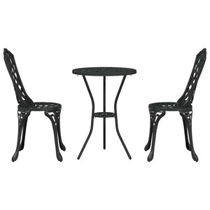 Schwarzes 3-teiliges Garten-Bistro-Set aus Aluminium