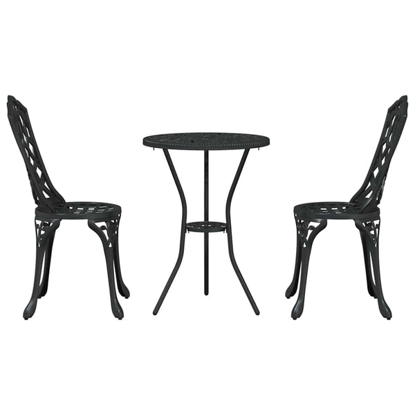 Schwarzes 3-teiliges Garten-Bistro-Set aus Aluminium