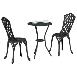 Schwarzes 3-teiliges Garten-Bistro-Set aus Aluminium
