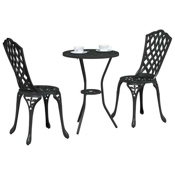Schwarzes 3-teiliges Garten-Bistro-Set aus Aluminium