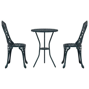 Grünes 3-teiliges Garten-Bistro-Set aus Aluminium