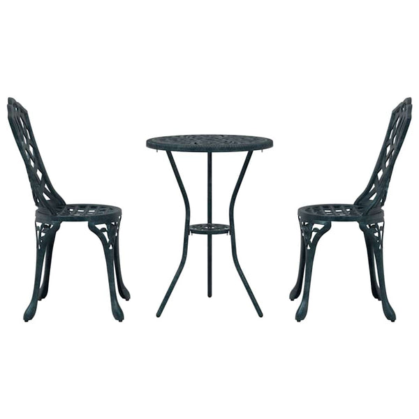 Grünes 3-teiliges Garten-Bistro-Set aus Aluminium