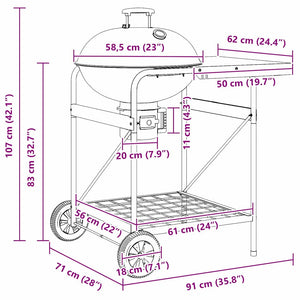 Outdoor Grill mit Rädern, Schwarz, 91x71x107 cm