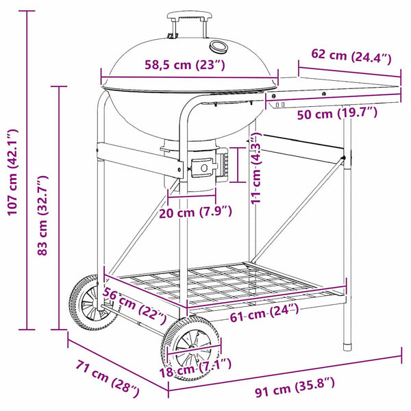 Outdoor Grill mit Rädern, Schwarz, 91x71x107 cm