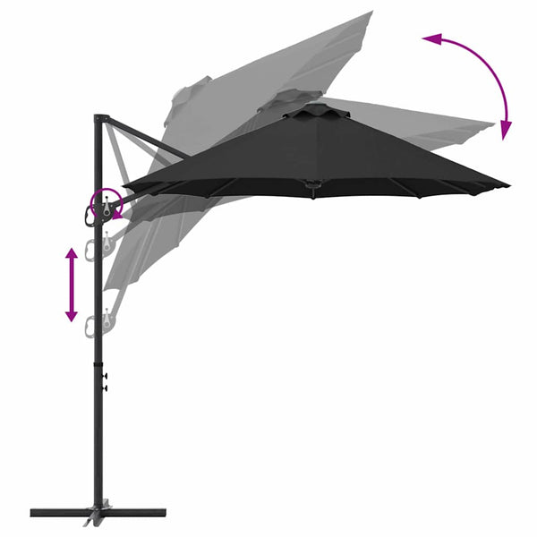 Schwarzer Sonnenschirm, 372 cm, UV-beständig